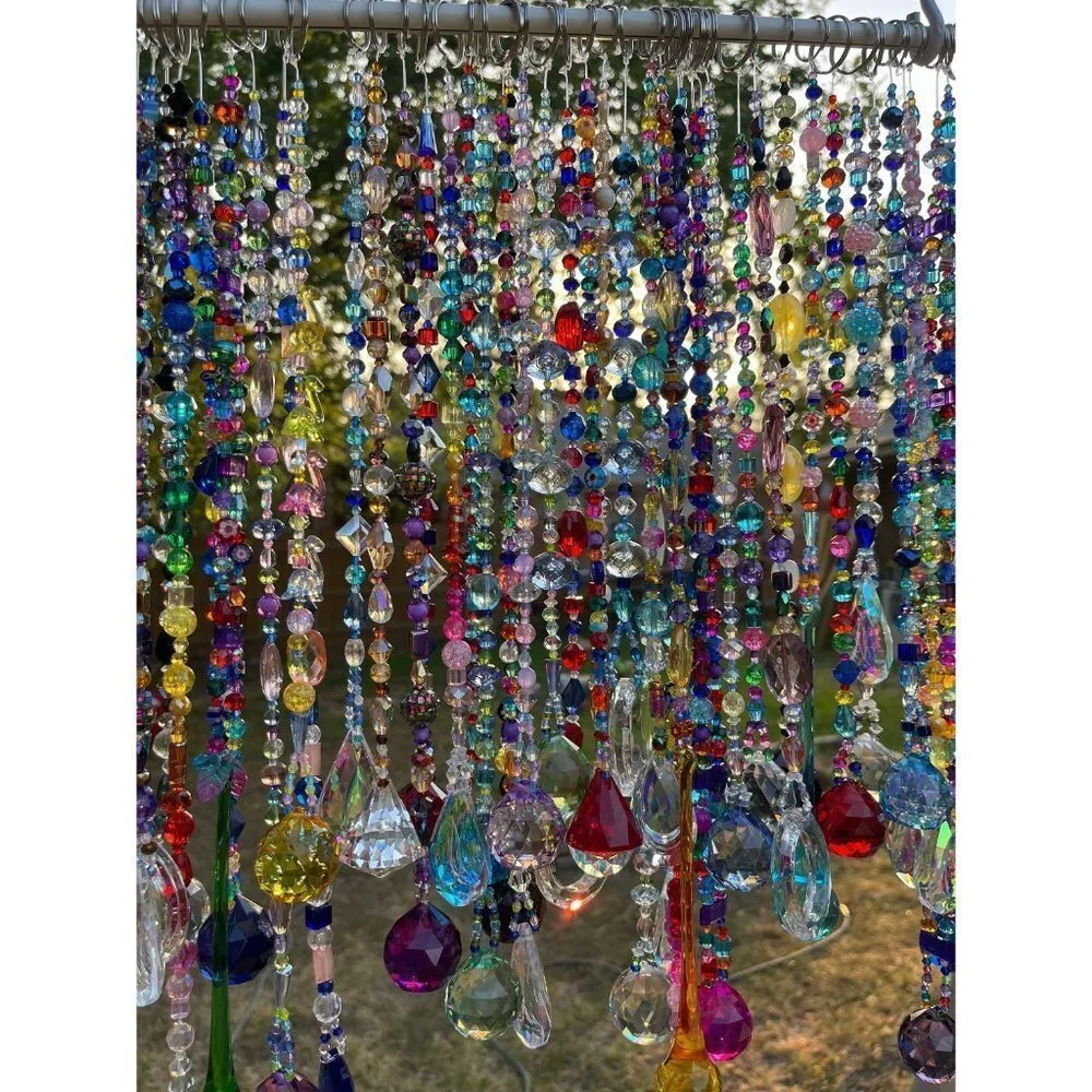 Beaded Suncatcher -  Multicolored - Clear Crystal Prism - Hanging Decor
